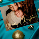 Elegant Merry Christmas Gold Pressed Photo Foil Holiday Card<br><div class="desc">Merry Christmas Gold Pressed Hand Written Photo Foil Holiday Card
*real foil</div>