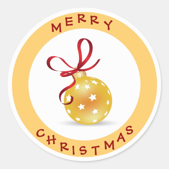 Elegant Merry Christmas Gold & Red Bauble Round Sticker