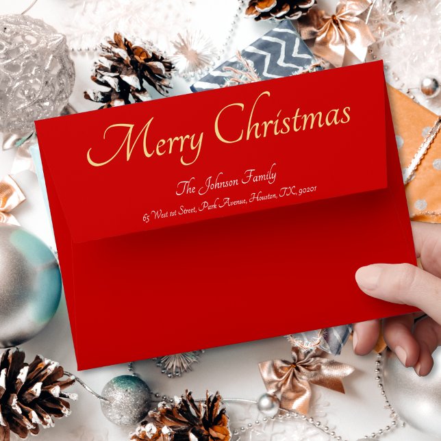 Elegant Merry Christmas Gold Red Holiday Mailing Envelope (Elegant Merry Christmas Gold Red Holiday Mailing Envelope)
