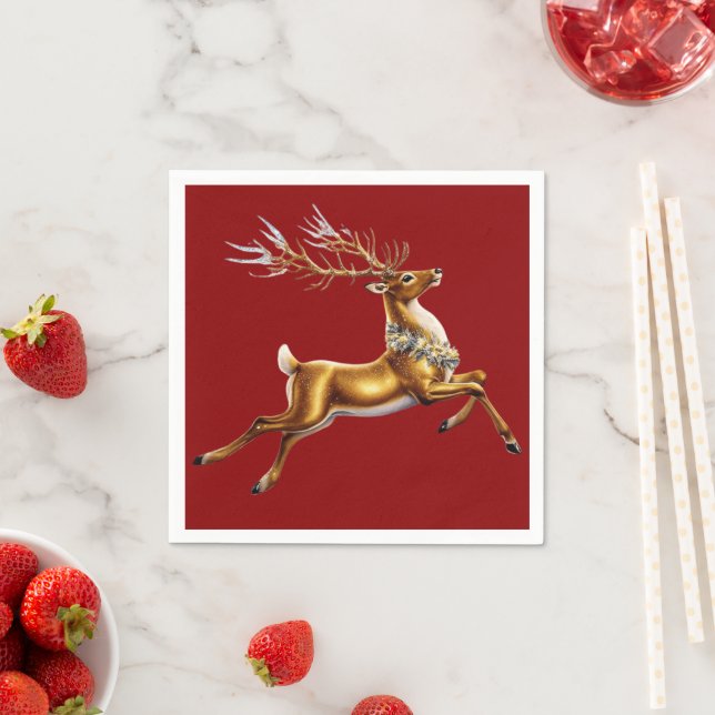 Elegant Merry Christmas Gold reindeer xmas festive Napkins (Insitu)
