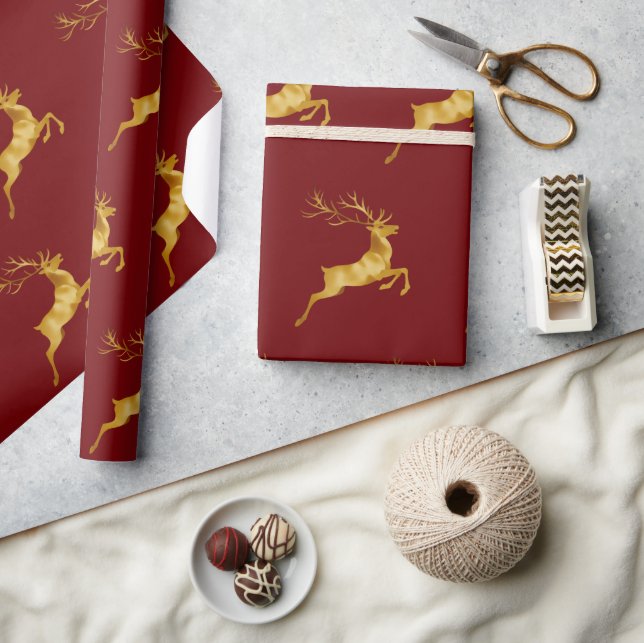 Elegant Merry Christmas Gold Reindeer xmas festive Wrapping Paper (Crafts)