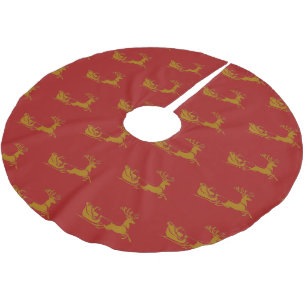 Elegant Merry Christmas Gold santa Deer Sled xmas Brushed Polyester Tree Skirt