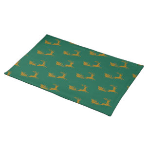 Elegant Merry Christmas Gold santa Deer Sled xmas Cloth Placemat