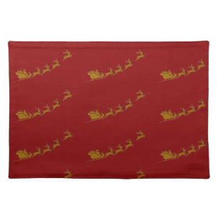 Elegant Merry Christmas Gold santa Deer Sled xmas Cloth Placemat