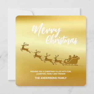 Elegant Merry Christmas Gold santa Deer Sled xmas Holiday Card