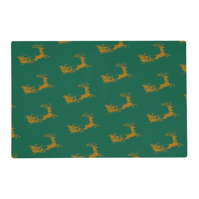 Elegant Merry Christmas Gold santa Deer Sled xmas Placemat (Front)