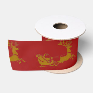 Elegant Merry Christmas Gold santa Deer Sled xmas Satin Ribbon