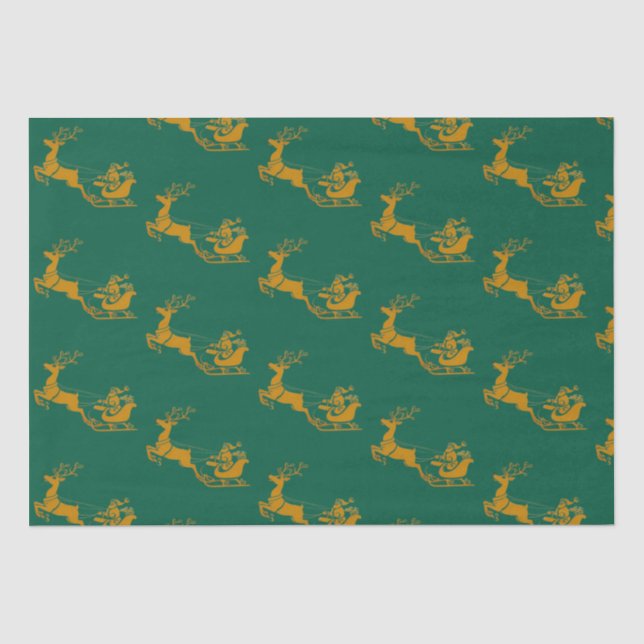 Elegant Merry Christmas Gold santa Deer xmas patte Tissue Paper (Front)