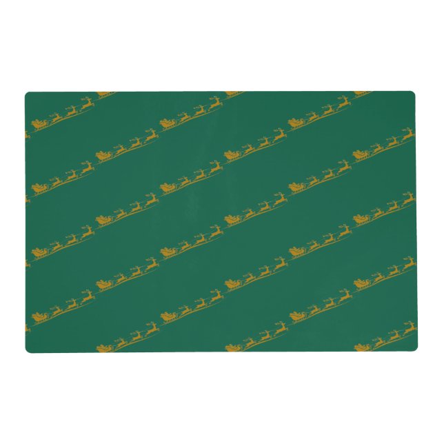 Elegant Merry Christmas Gold santa Sled xmas patte Placemat (Front)