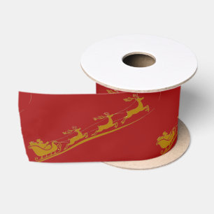 Elegant Merry Christmas Gold santa Sled xmas patte Satin Ribbon