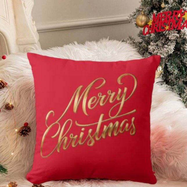  Elegant Merry Christmas-Gold Script Holiday Decor Throw Pillow (Elegant Merry Christmas-Gold Script Holiday Decor Throw Pillow)