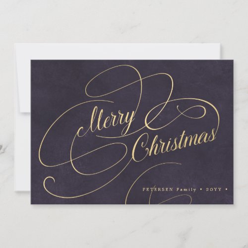 Elegant Merry Christmas gold script purple Holiday Card