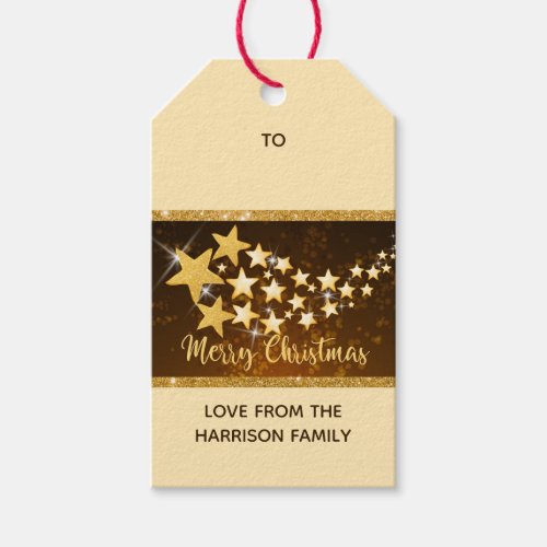 Elegant Merry Christmas gold stars glitter name Gift Tags