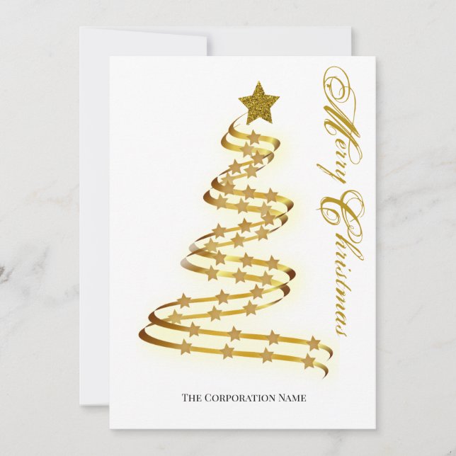 Elegant Merry Christmas Gold Tree Stars Abstract Holiday Card (Front)