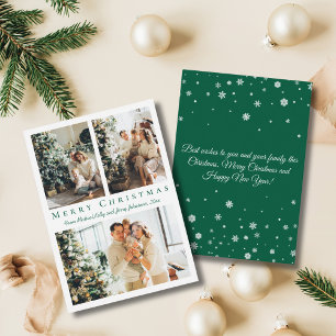 elegant merry christmas green 3 photos collage  note card