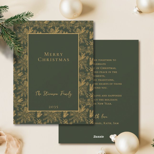 Elegant Merry Christmas Green Faux Gold Holiday Card (Creator Uploaded)