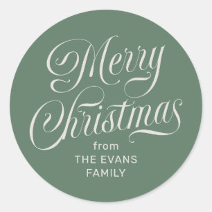 Elegant Merry Christmas green holiday gift Classic Round Sticker