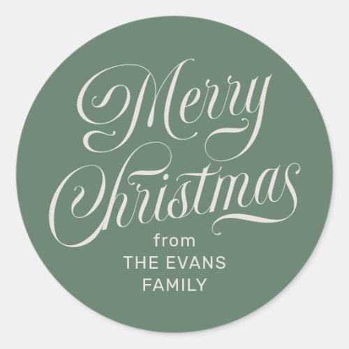 Elegant Merry Christmas green holiday gift Classic Round Sticker