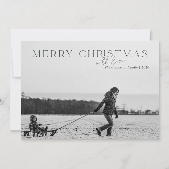 Elegant Merry Christmas Green Photo Card (Front)