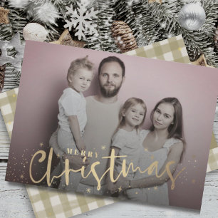 Elegant Merry Christmas Green Plaid & Photo Holiday Card