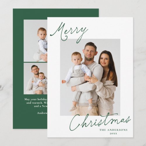 Elegant Merry Christmas Green Script Photo Holiday Card