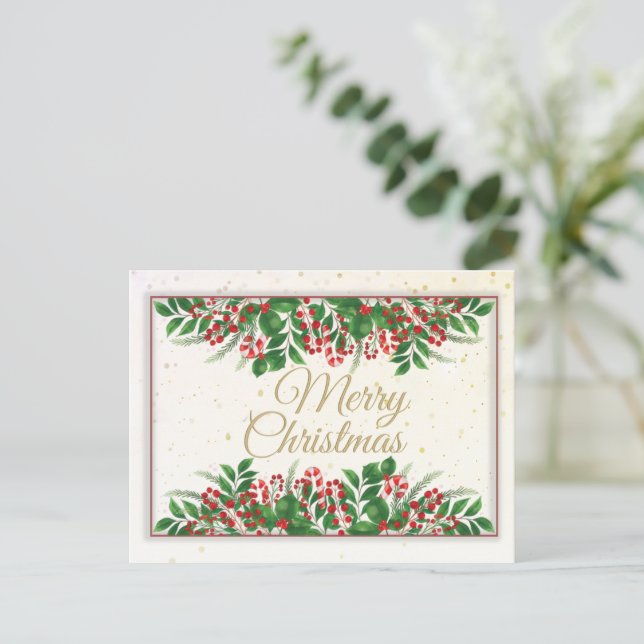 Elegant Merry Christmas, Happy Holiday Postcard (Standing Front)