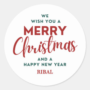 Elegant Merry Christmas & Happy New Year  Classic Round Sticker