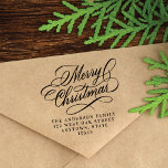 Elegant Merry Christmas Holiday Return Address Rubber Stamp<br><div class="desc">This modern holiday stamp features an elegant calligraphy script "Merry Christmas" and classic typography for the name and return address. This stamp is a chic way to customize your holiday envelopes!</div>