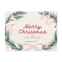 Elegant Merry Christmas Holly Wreath Family Name
