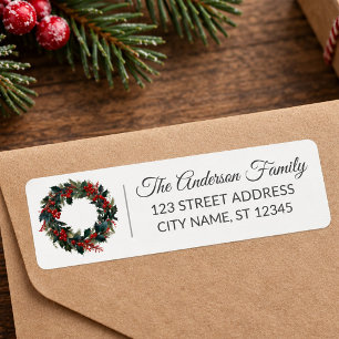 Elegant Merry Christmas Holly Wreath Label