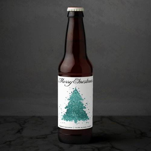 Elegant Merry Christmas  Luxe Aqua Mint Custom Beer Bottle Label