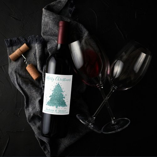 Elegant Merry Christmas  Luxe Aqua Mint Custom Wine Label