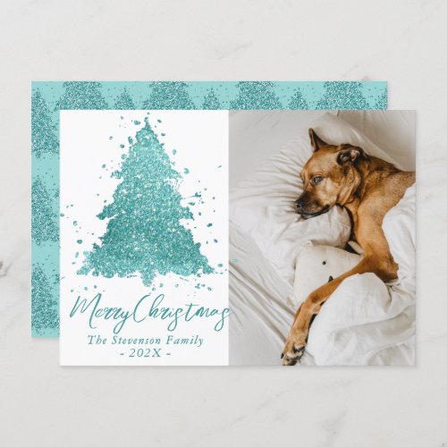 Elegant Merry Christmas  Luxe Aqua Mint Photo Holiday Card