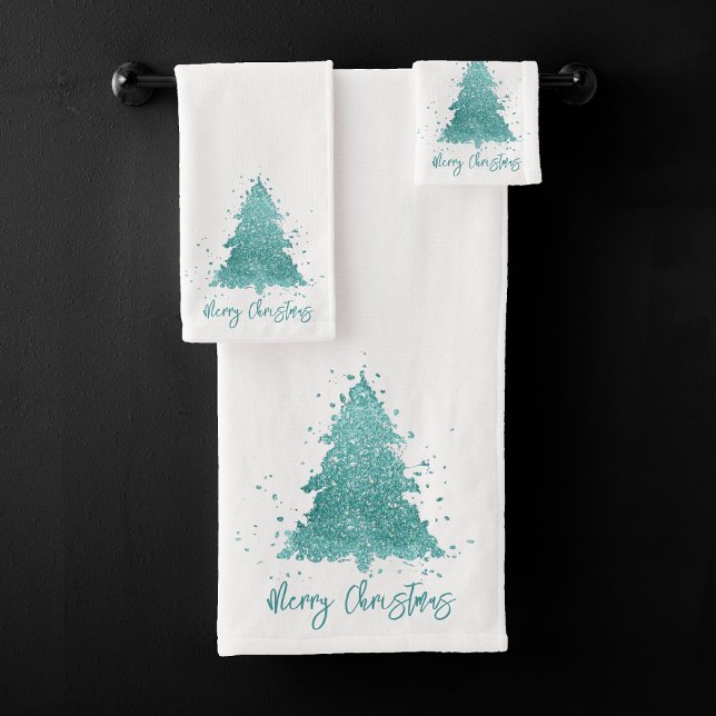 Elegant Merry Christmas | Luxe Aqua Mint Splatter Bath Towel Set (Creator Uploaded)