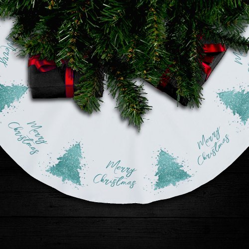 Elegant Merry Christmas  Luxe Aqua Mint Splatter Brushed Polyester Tree Skirt