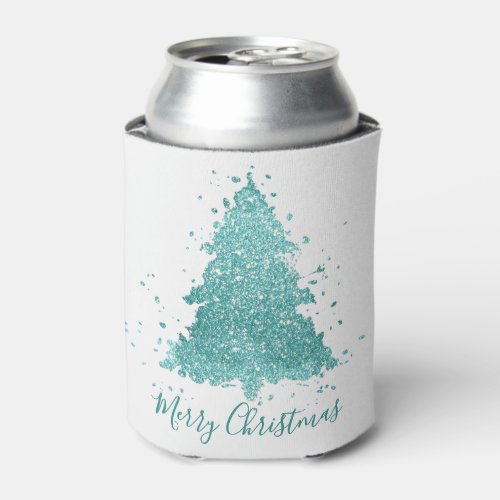 Elegant Merry Christmas  Luxe Aqua Mint Splatter Can Cooler