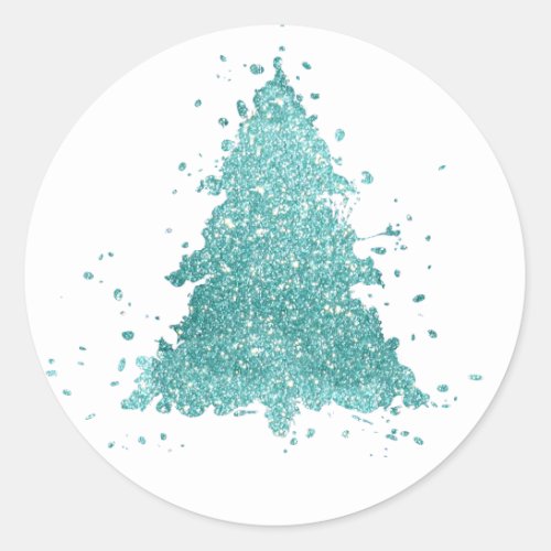 Elegant Merry Christmas  Luxe Aqua Mint Splatter Classic Round Sticker