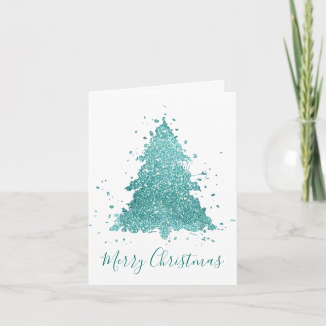 Elegant Merry Christmas | Luxe Aqua Mint Splatter Holiday Card (Front)