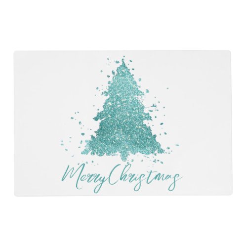 Elegant Merry Christmas  Luxe Aqua Mint Splatter Placemat