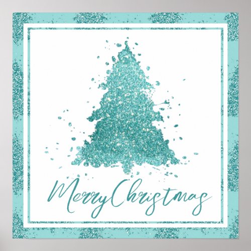 Elegant Merry Christmas  Luxe Aqua Mint Splatter Poster