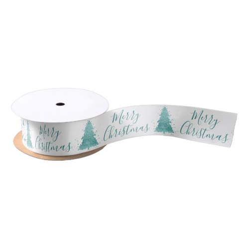 Elegant Merry Christmas  Luxe Aqua Mint Splatter Satin Ribbon