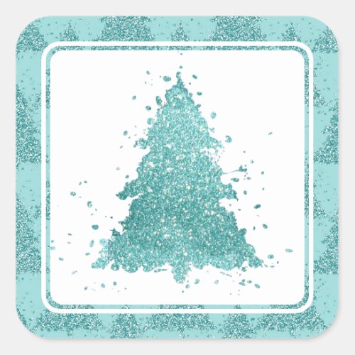 Elegant Merry Christmas  Luxe Aqua Mint Splatter Square Sticker