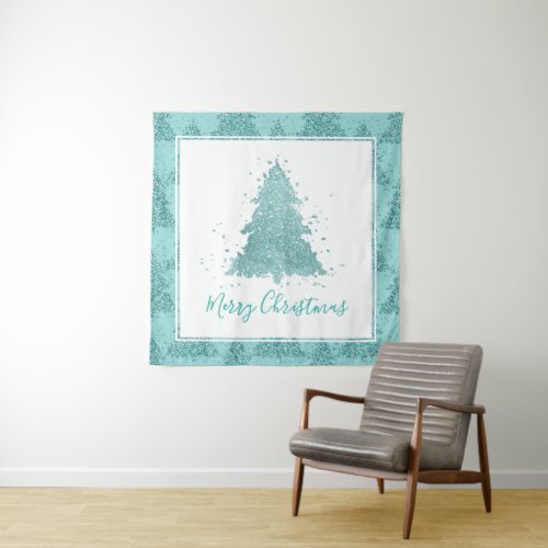 Elegant Merry Christmas  Luxe Aqua Mint Splatter Tapestry