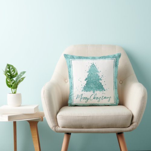 Elegant Merry Christmas  Luxe Aqua Mint Splatter Throw Pillow