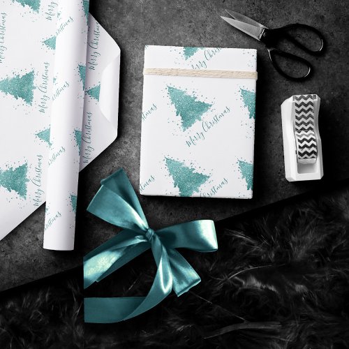Elegant Merry Christmas  Luxe Aqua Mint Splatter Wrapping Paper