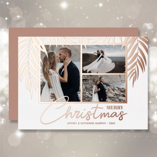 Elegant Merry Christmas Multi Photo Foil Holiday Card