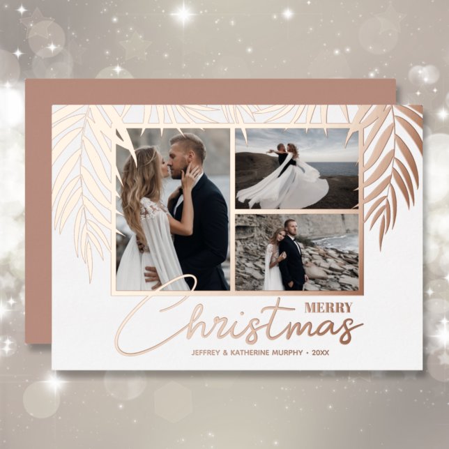 Elegant Merry Christmas Multi Photo Foil Holiday Card (Creator Uploaded)