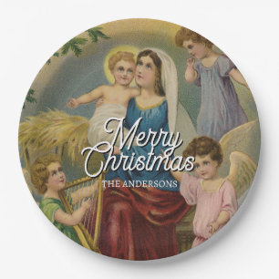Elegant Merry Christmas Nativity Design Paper Plates