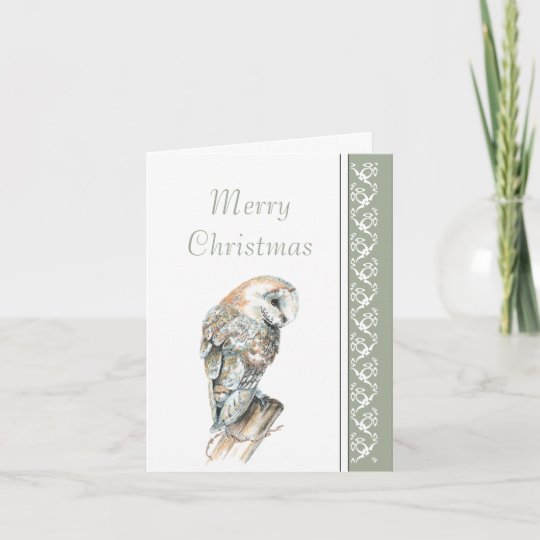Elegant Merry Christmas Nature Barn Owl Bird Holiday Card