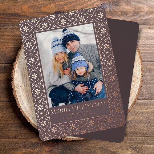 Elegant Merry Christmas One Photo Gold Foil Holiday Card